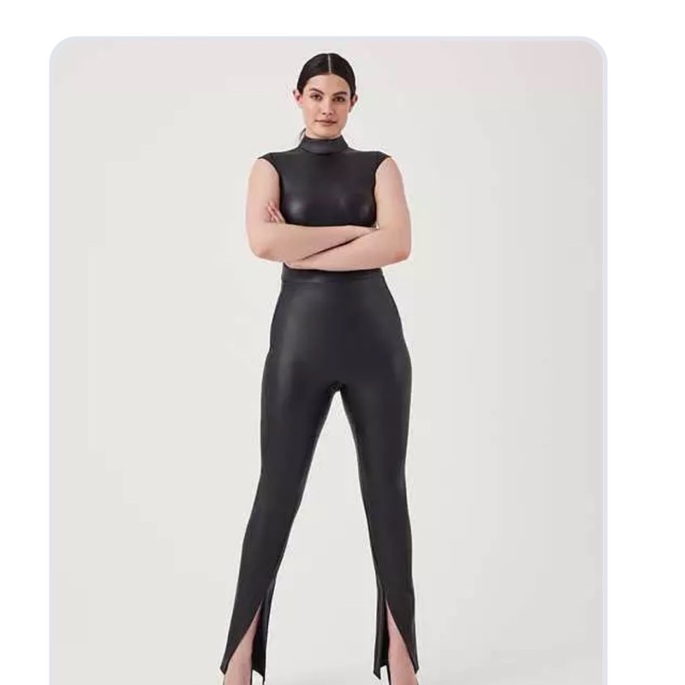 Black Spanx faux leather leggings with Split Hem
